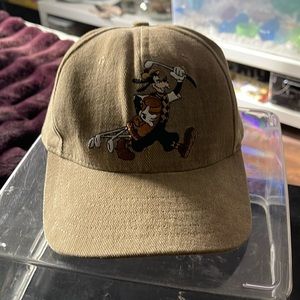 Vintage Walt Disney World Golfing Goofy Brushed Cotton Brown Leather Strap Cap